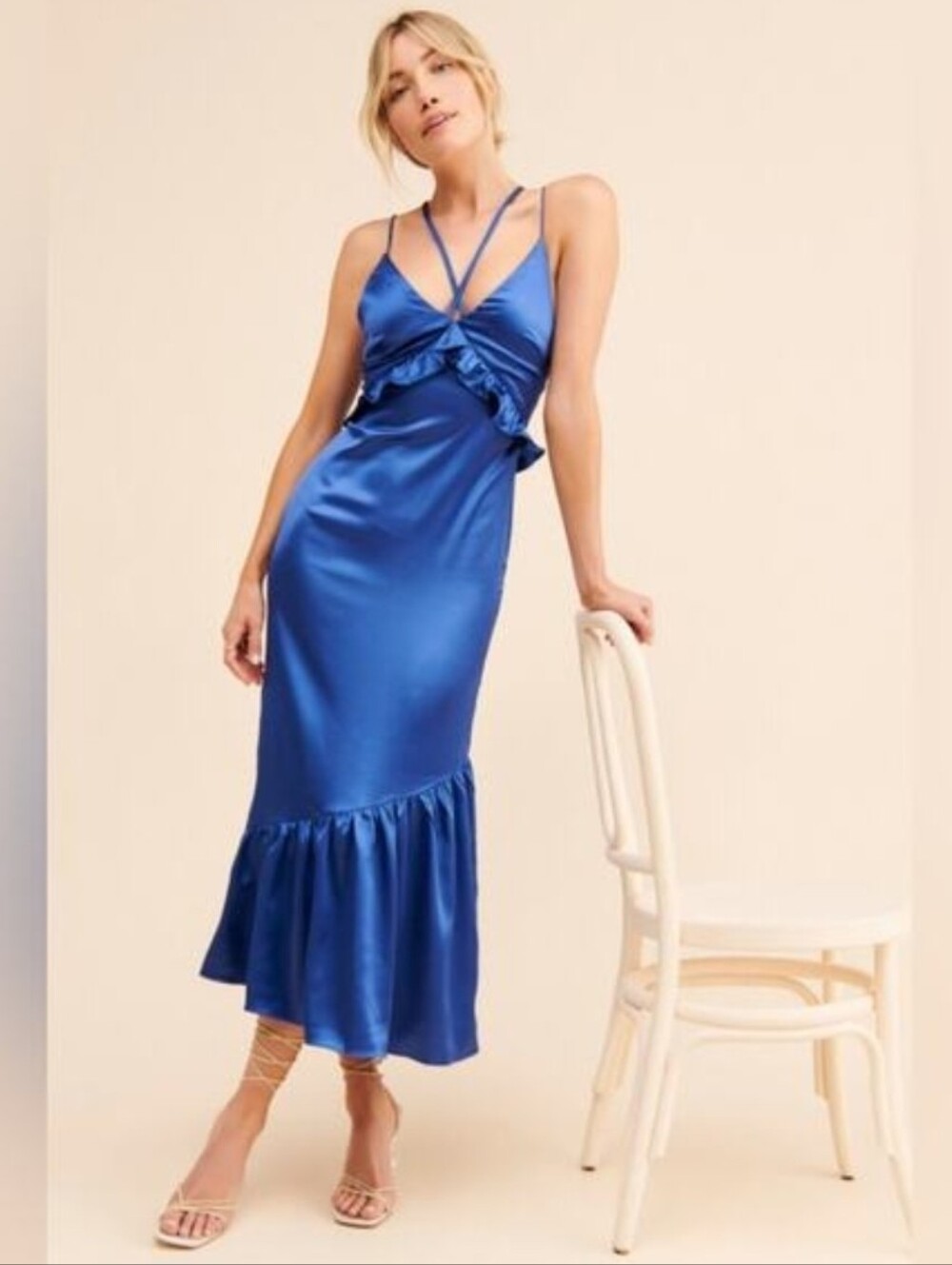 Allina Liu × Anthropologie Blue Ruffled Buddy Satin Dress Size 4 In Royal Blue